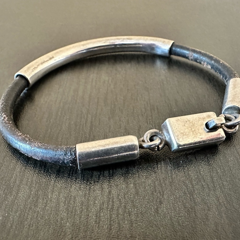 Vintage Taxco Sterling Silver & leather Bracelet - Picture 3 of 6